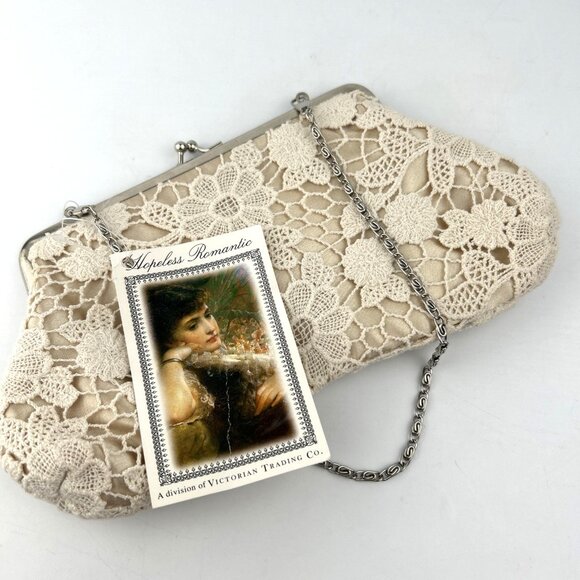 Vintage Evening Bag Hopeless Romantic Handstitched in Victorian Style Chain NOS - Picture 2 of 12